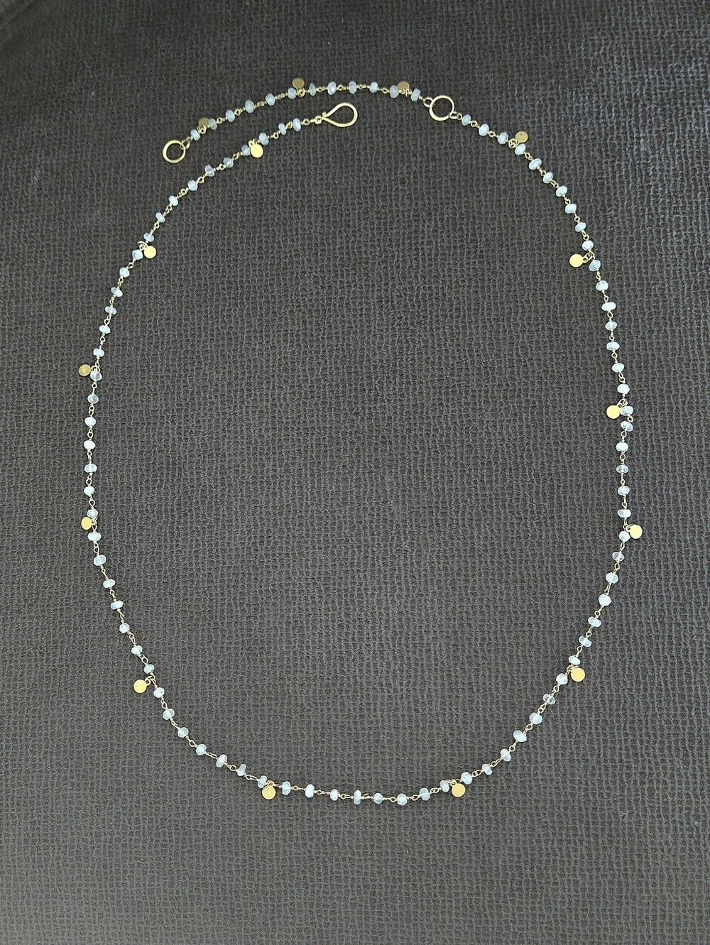 Long Necklace with Stationary Moonstone🌙 Beads and Brushed🖌 Gold💛 Paddles🏓 - Picture 2 of 16
